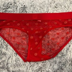 PINK Victoria's Secret Red Sheer Polka Dot Panties